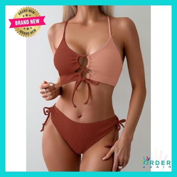 Sexy Bikini Set Lace Up Tie Side Swimsuit Adjustable Y2K Chic Beachwear - Picture 3 of 6